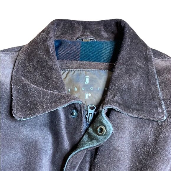 90s Vintage Joshua Ross Brown Leather Suede Bomber Jacket Flannel lined Large - Picture 4 of 8